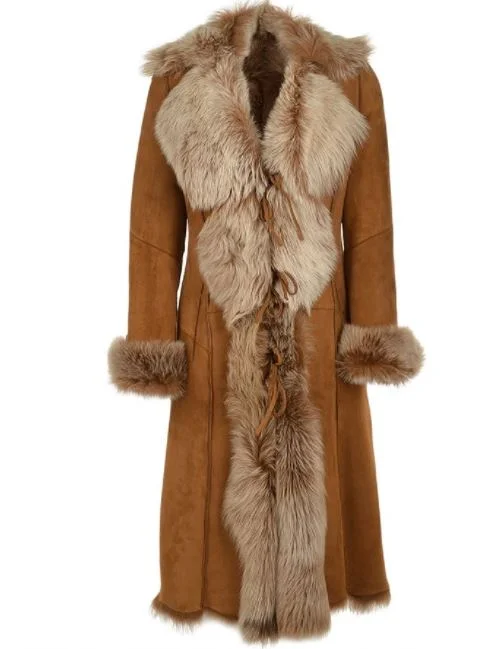 Novah Brown Suede Leather Fur Coat