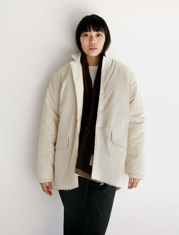 Padded Square Jacket Waxed Cotton White