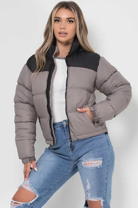 Puffer Jacket Grey Colour Block