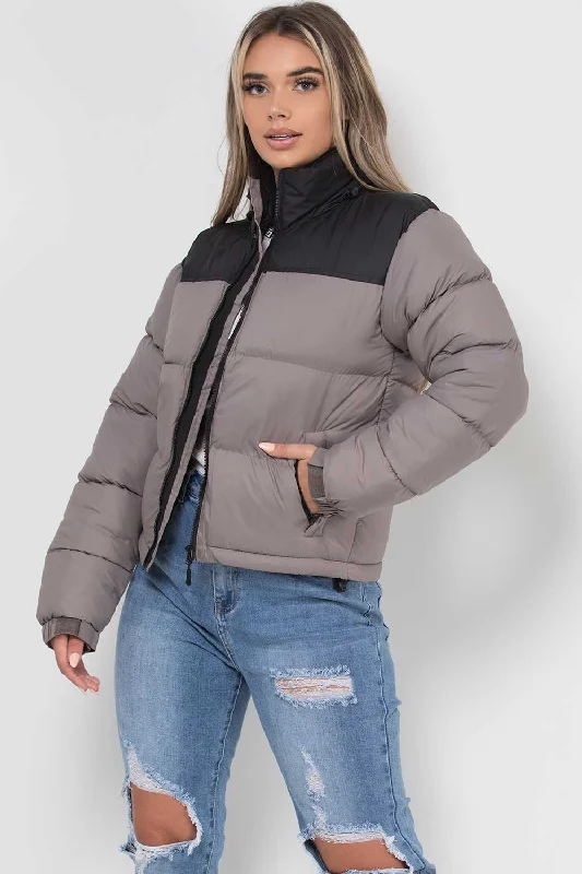 Puffer Jacket Grey Colour Block