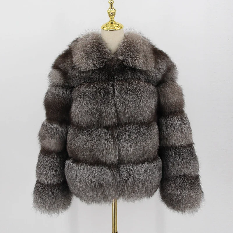 QIUCHEN QC21083 Fashion Design Winter WomenPlus Size Jacket Luxury Furry Warm Silver Fox Fur Coats