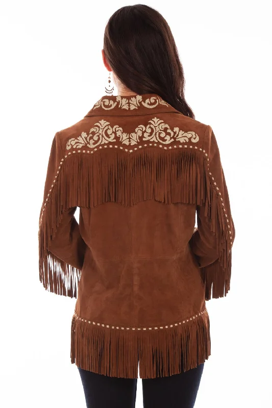 Scully Womens Cinnamon Leather Western Fringe Jacket