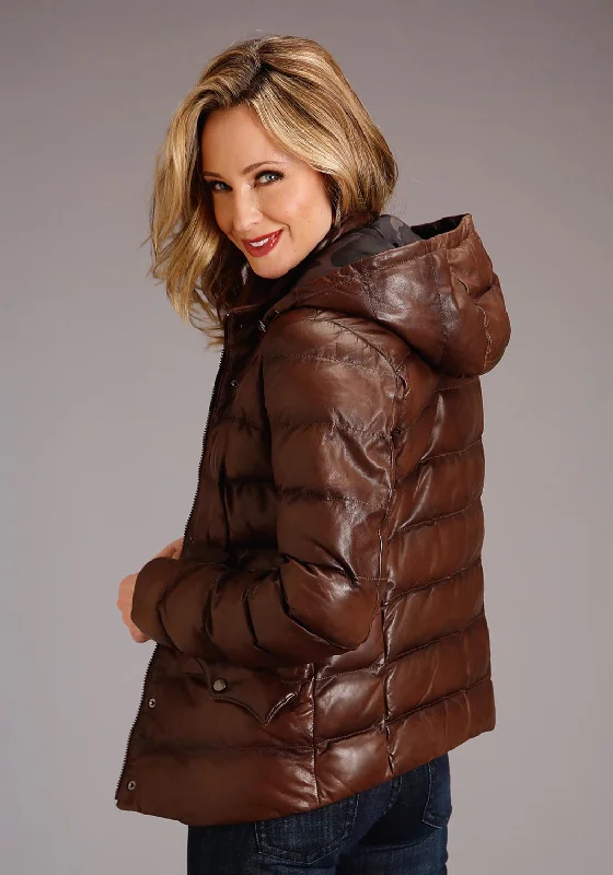 Stetson Womens Antique Brown Leather Puffy Jacket