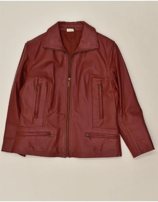 VINTAGE Womens Leather Jacket UK 14 Large Burgundy Leather