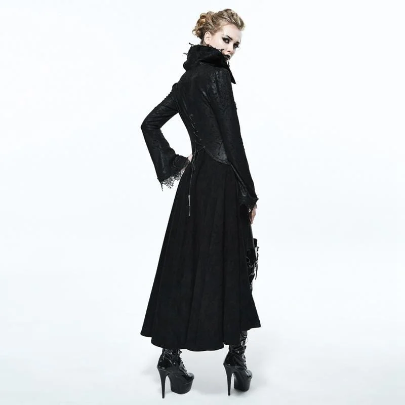 Women's Goth Frock Coat With Stand Up Collar