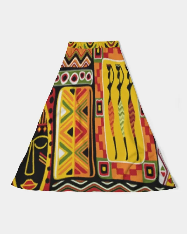 AKH African Mural Art Women's A-Line Midi Skirt