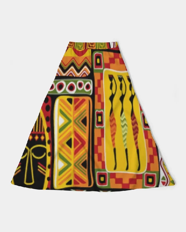 AKH African Mural Art Women's A-Line Midi Skirt