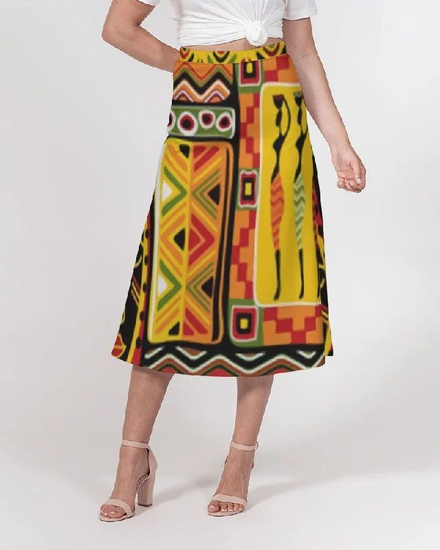 AKH African Mural Art Women's A-Line Midi Skirt