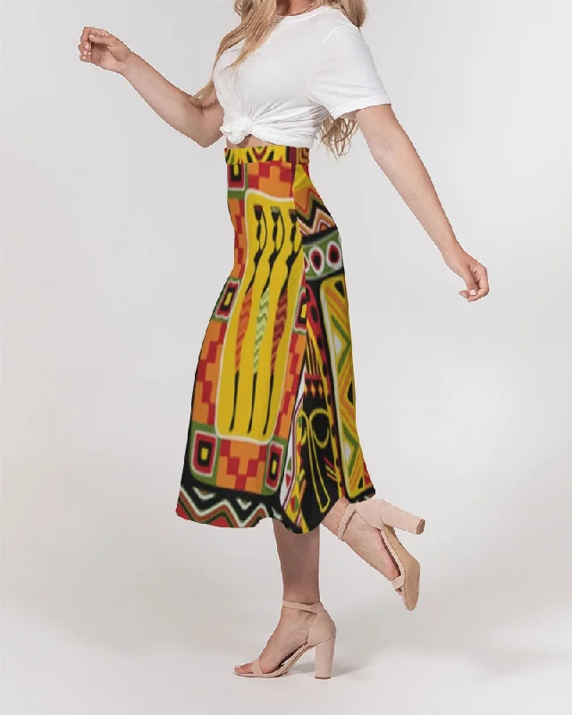 AKH African Mural Art Women's A-Line Midi Skirt