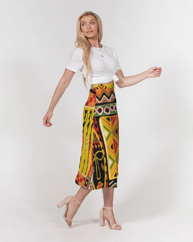 AKH African Mural Art Women's A-Line Midi Skirt