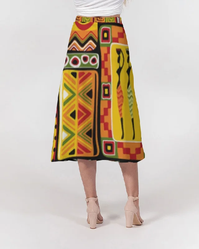 AKH African Mural Art Women's A-Line Midi Skirt