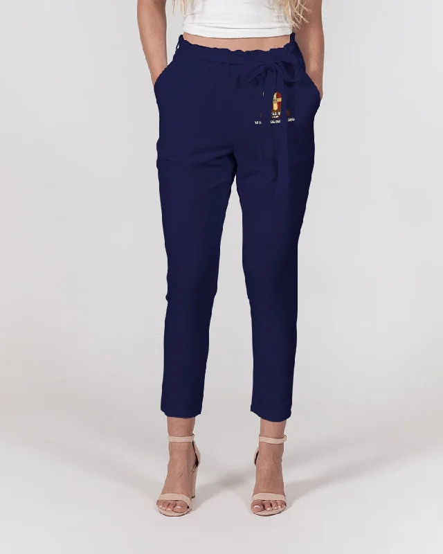 AKH Navy Blue Women's Belted Tapered Pants