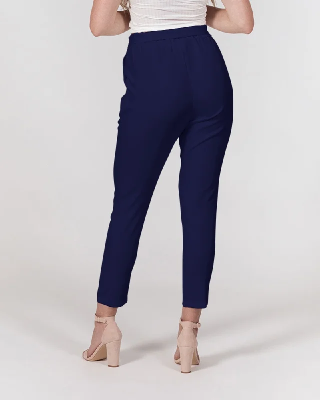 AKH Navy Blue Women's Belted Tapered Pants