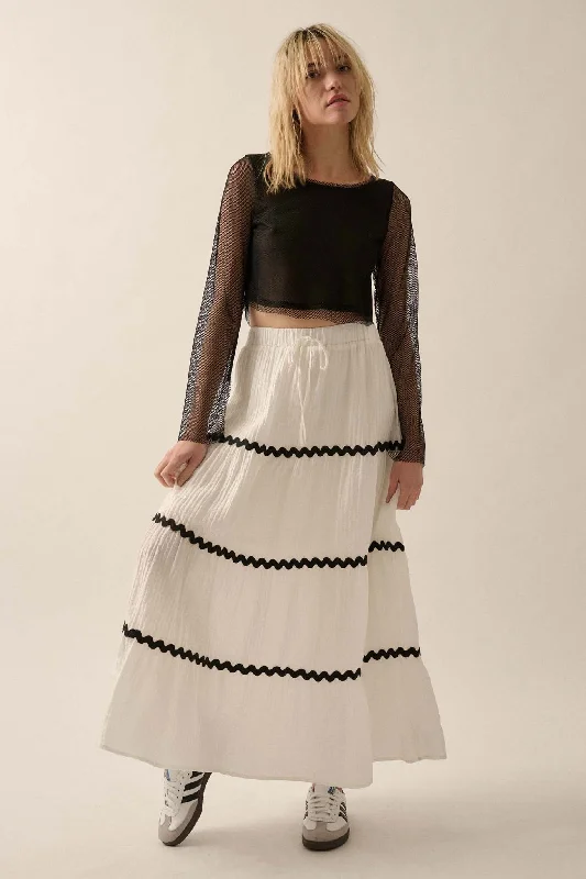 Blissful Breeze Rickrack-Trim Tiered Maxi Skirt