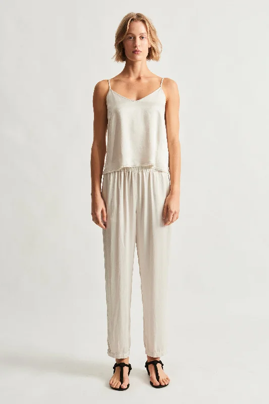 Pebble Satin Dirty White Fez Pant