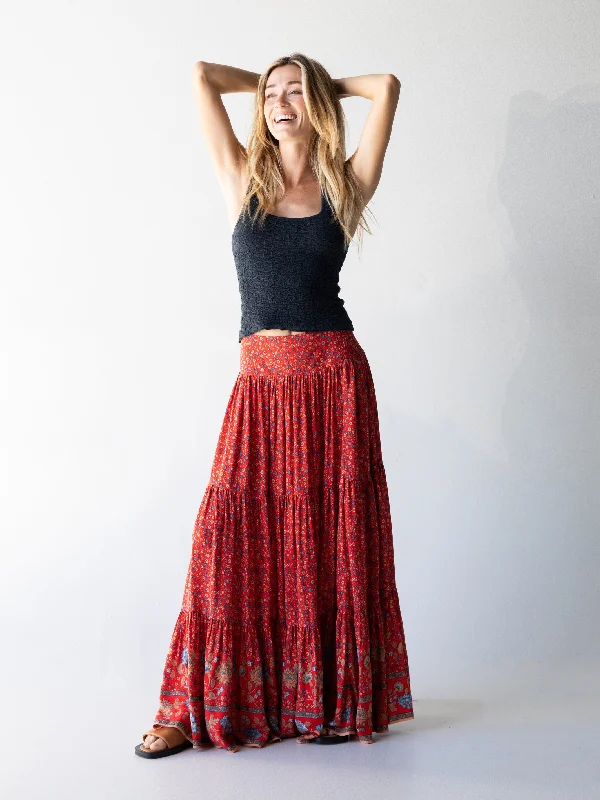 Hanna Convertible Maxi Skirt - Red Ditsy