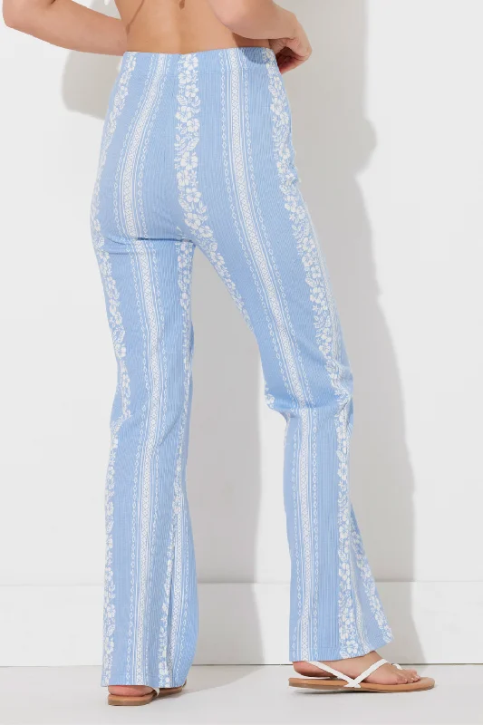 High Tide Blue Hibiscus Print Rib Knit Pant