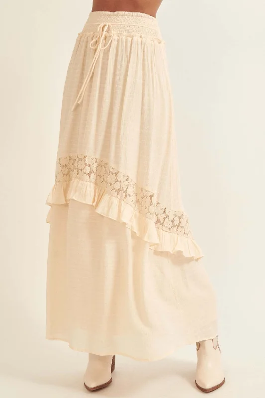 Prairie Creek Ruffled Lace-Trimmed Maxi Skirt