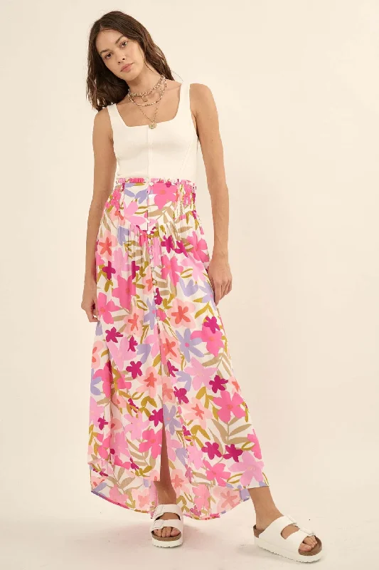 Rainforest Flowers Floral High-Waist Maxi Skirt