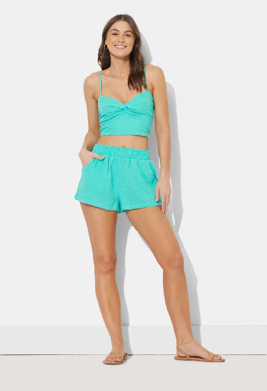 Teal Green Gauze Smocked Waist Shorts