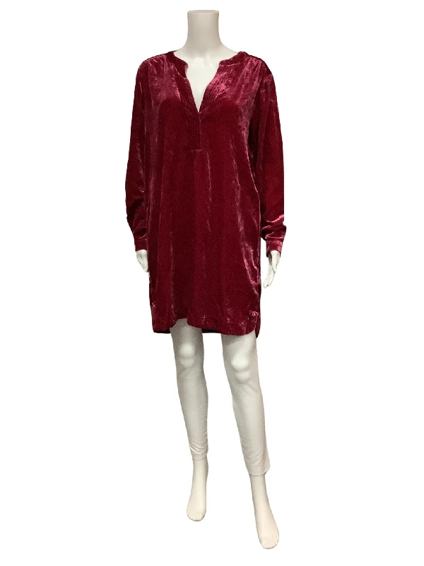 Anthropologie Women's Tunic Dress Maroon Crushed Velvet Size: S