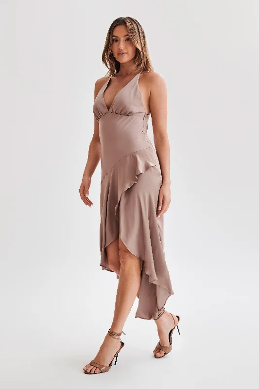 Casey Satin Midi Dress - Mocha