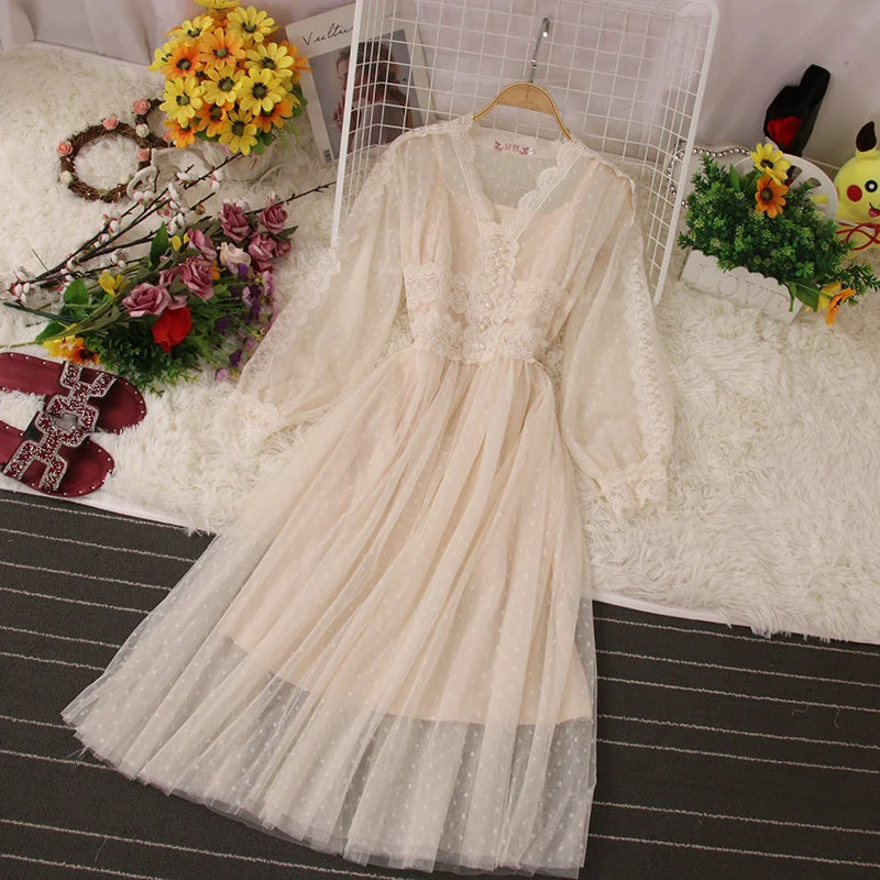 Cute Lace Long Sleeve Dress Fashion Dress  10958