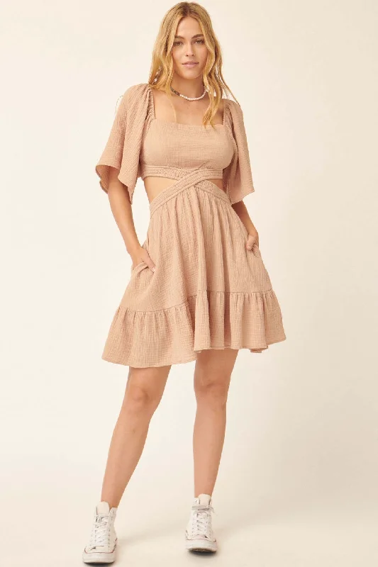 Dolled Up Cutout Bell-Sleeve Mini Dress