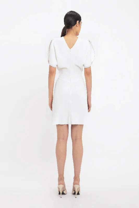 Exclusive Gathered Waist Mini Dress In Ivory