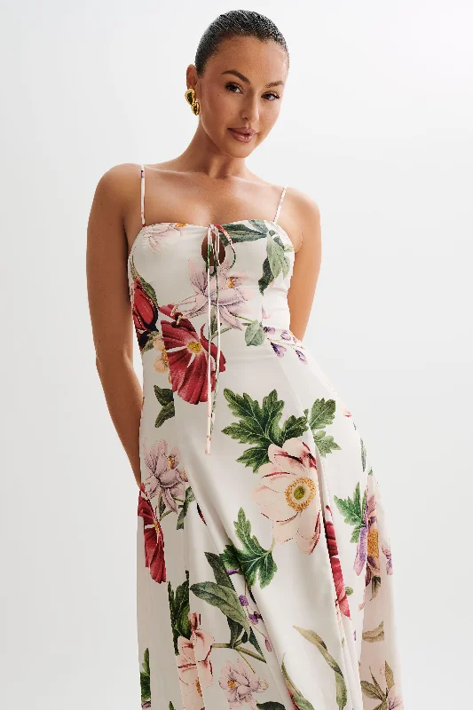 Luciana Satin Midi Dress - Bella Rosa Print