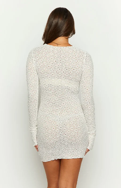 Taphy White Long Sleeve Mini Dress