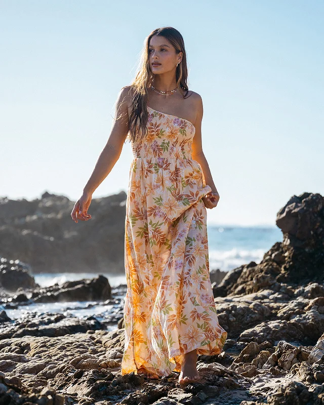 Warmer Days One Shoulder Maxi Dress - Peach Whip