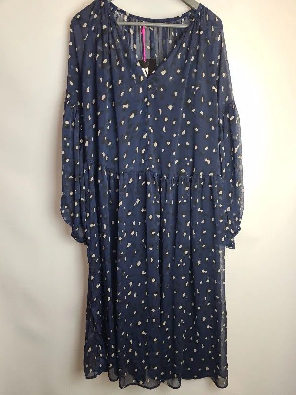 Womens Navy Blue Animal Spot Skater Mesh Dress. Size 14 **** V547