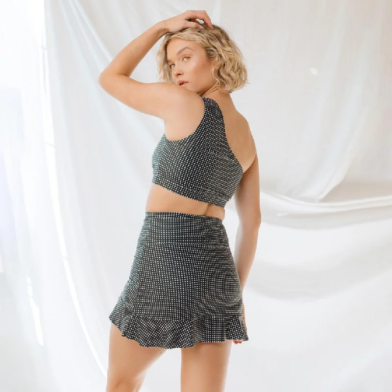 Black Checkers High-Waisted Swim Skirt