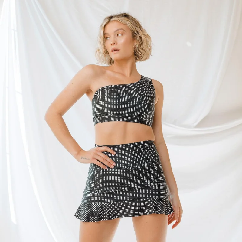 Black Checkers High-Waisted Swim Skirt