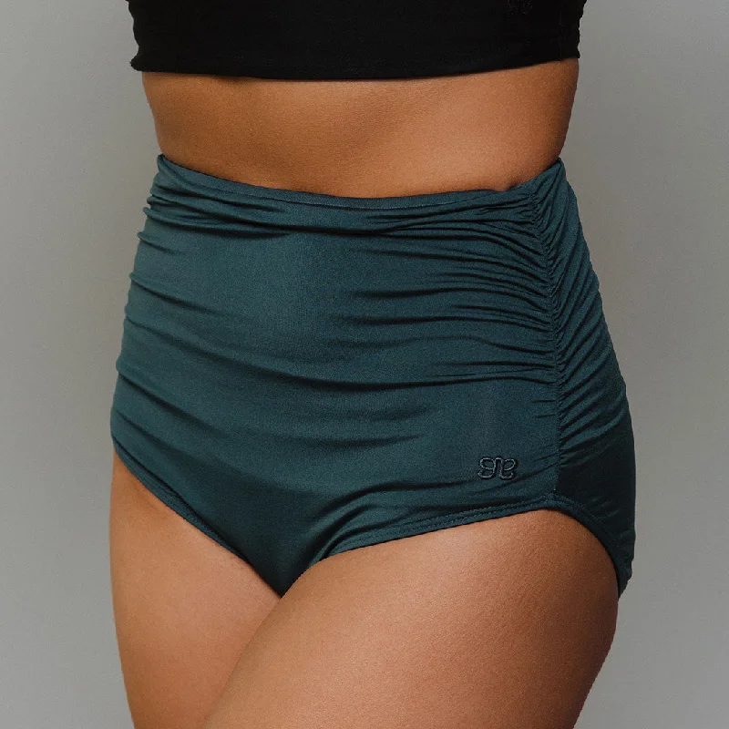 Steel Blue Ruched High-Waisted Bottoms