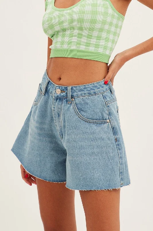 Blue Relaxed Denim Shorts High Rise