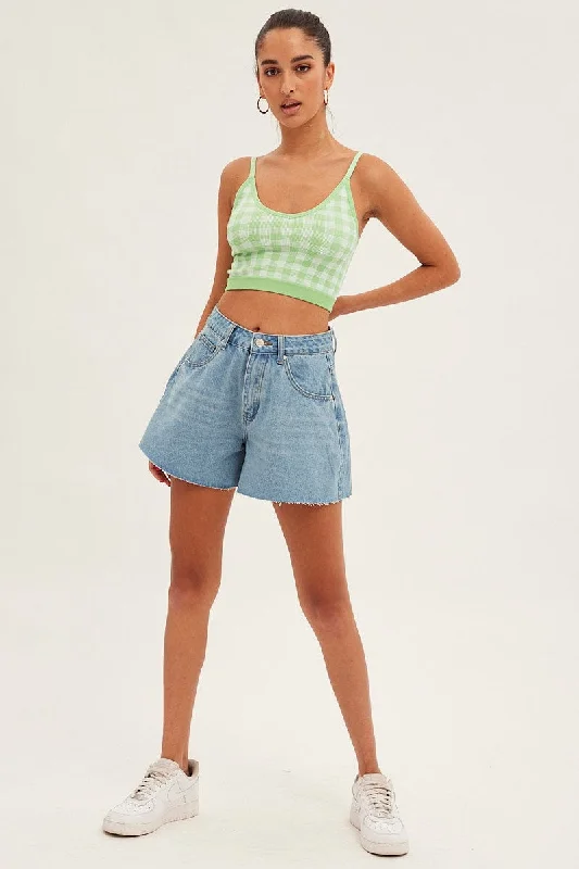 Blue Relaxed Denim Shorts High Rise