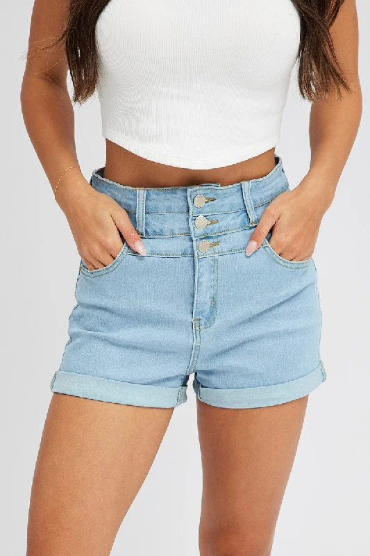 Blue Skinny Shorts High Rise