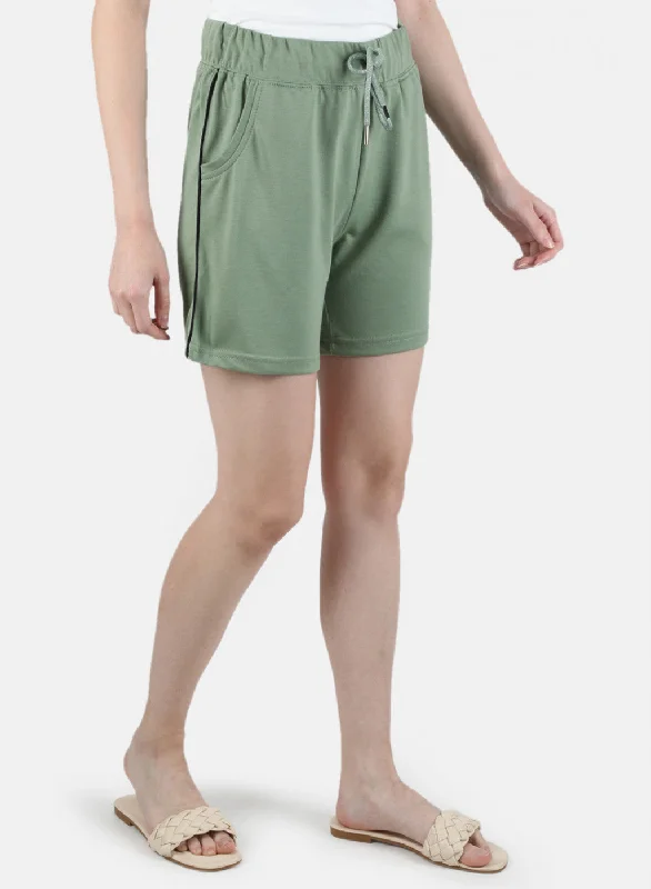 Women Olive Plain Short