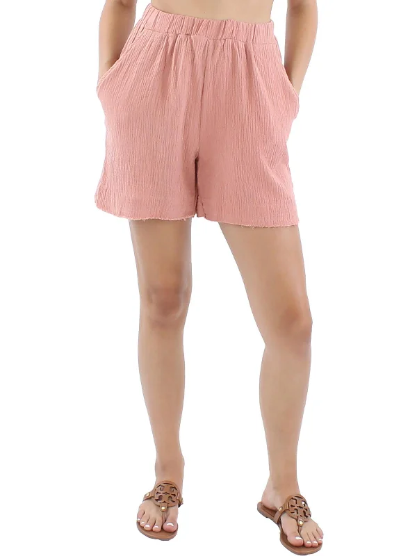 Womens Textured Raw Hem Casual Shorts