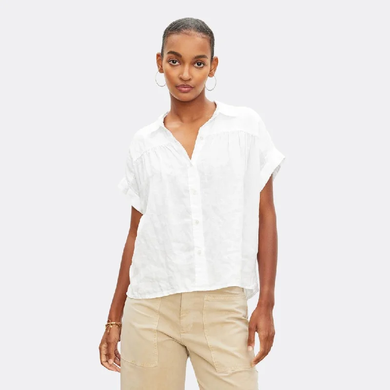 Aria Linen Button Front Top (White)