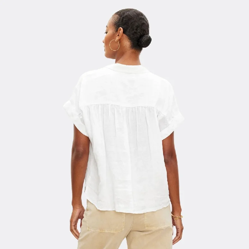 Aria Linen Button Front Top (White)