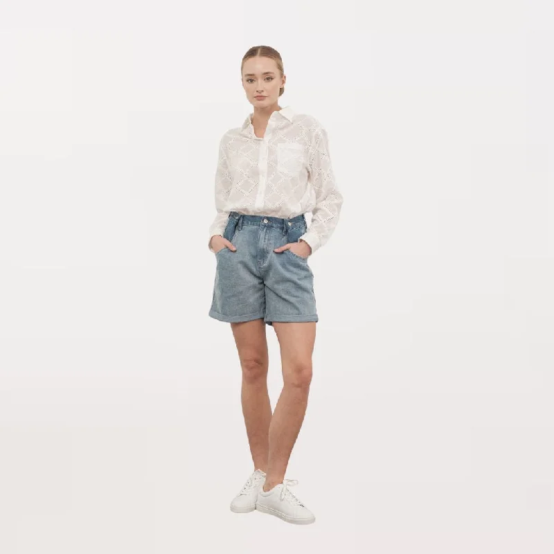 Eyelet Embroidered Button Down (White)