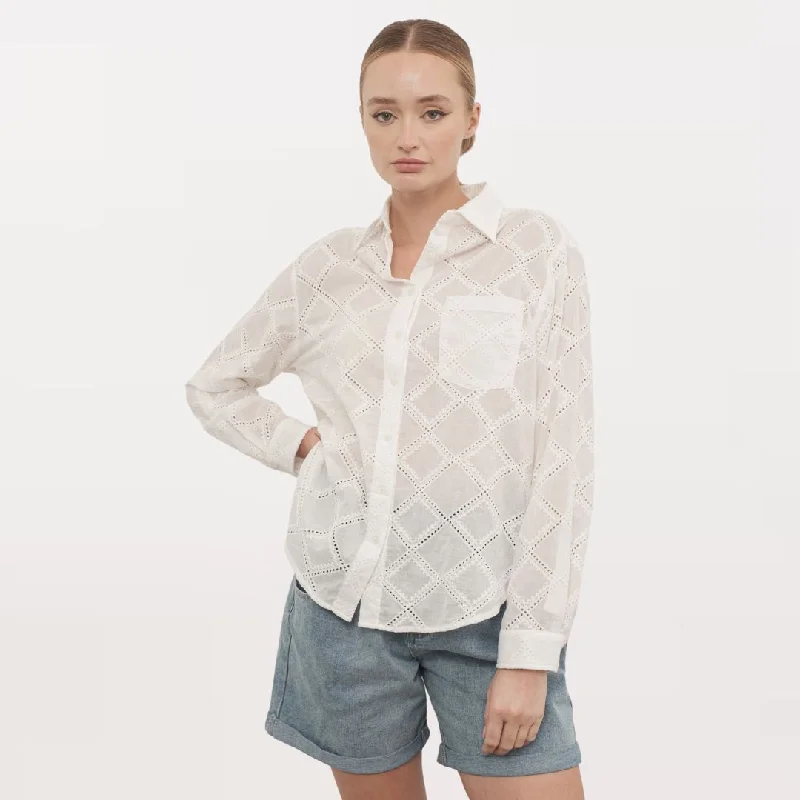 Eyelet Embroidered Button Down (White)