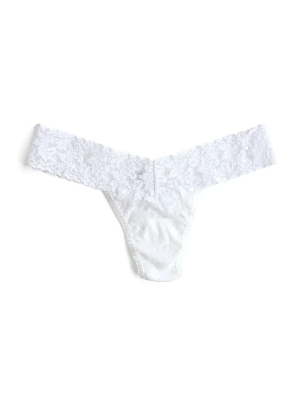 Signature Lace Low Rise Thong, White