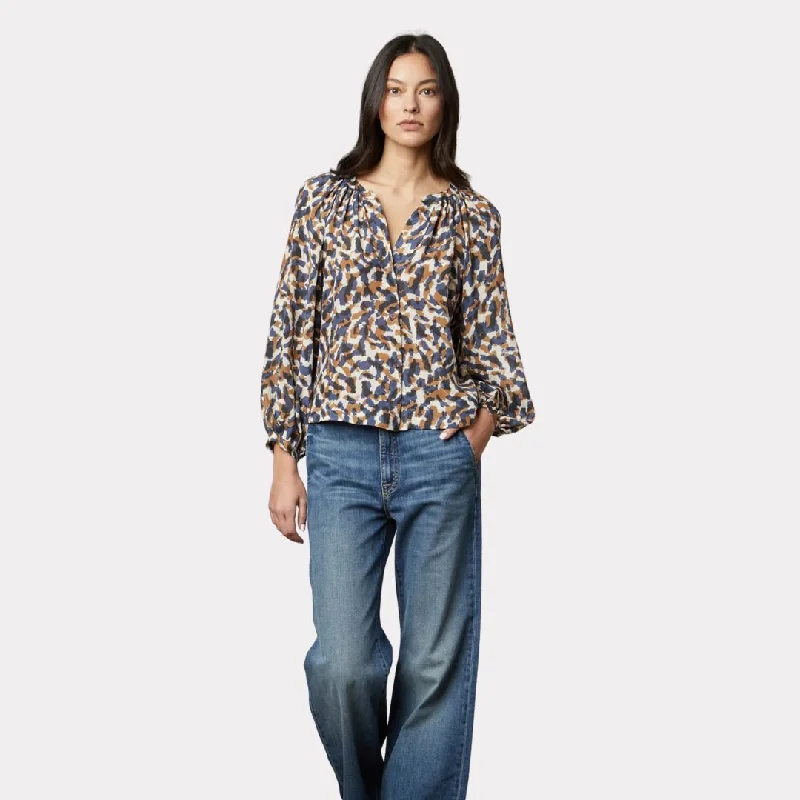 Melinda Printed Viscose Long Sleeve Blouse (Saharan)