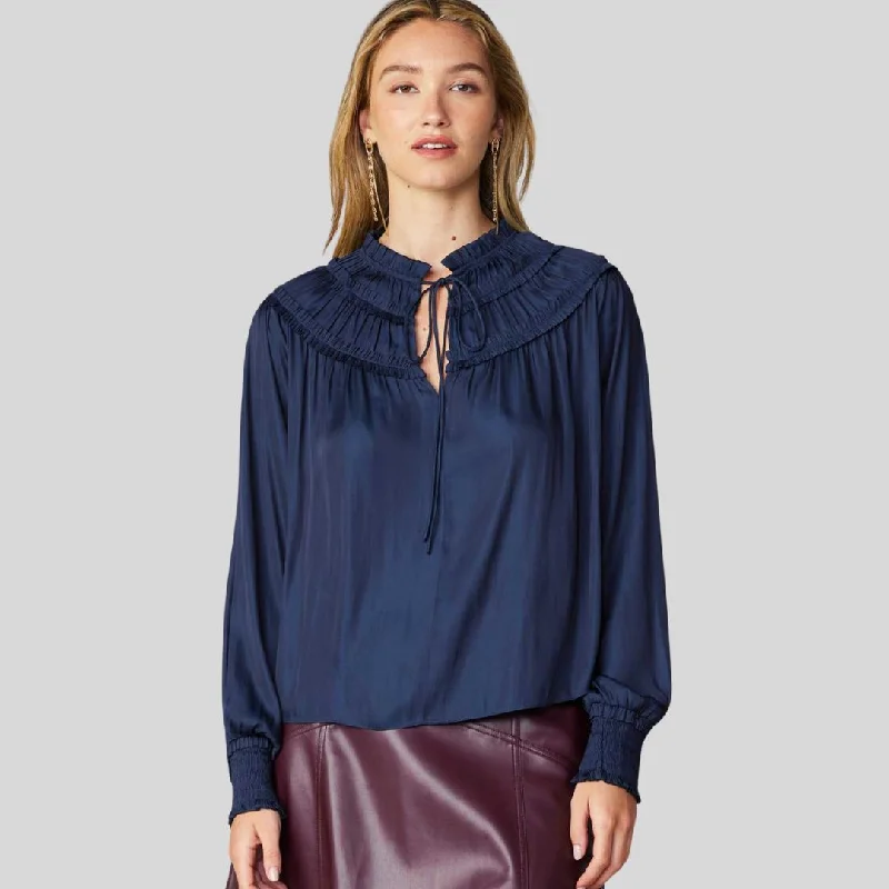 Ruffled Yoke Blouse (Navy)