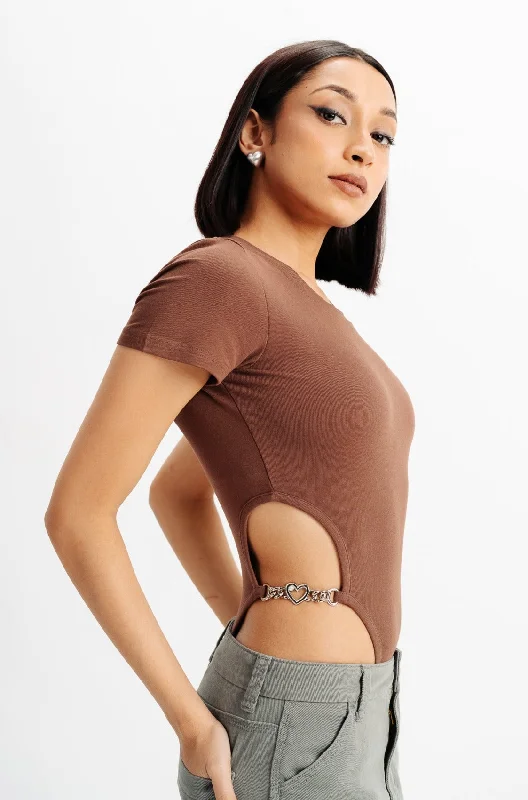 Brown Bodysuit Knit Top