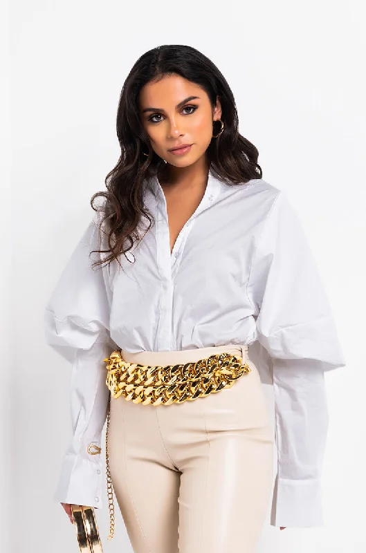 I'M NOT BOSSY, I'M THE BOSS. BUTTON UP PUFF SLEEVE BLOUSE